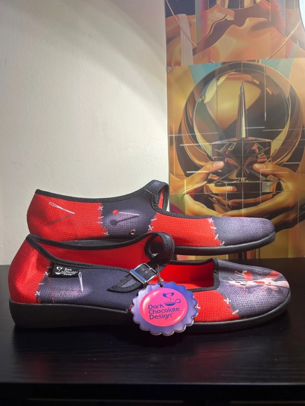 SALE✈️Dark Chocolate Design: Women’s Red & Black Character Mary Jane Flats~NWT’s - Picture 1 of 9
